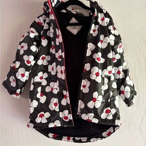 Hunter Black Raincoat with White & Red Floral Print - Kids
